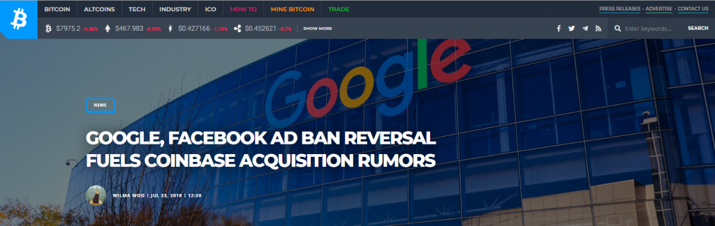 Bitcoin ads allowed on FB ang Google